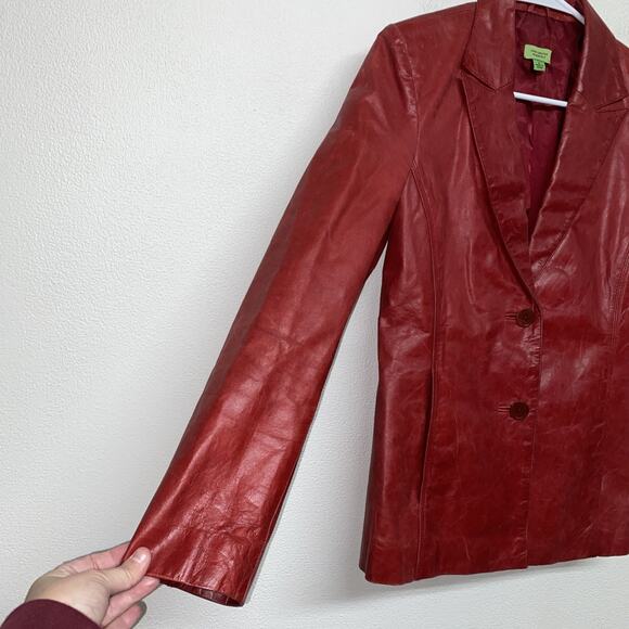 VTG John Carlisle Red Leather Blazer Jacket Womens Small Y2K Distressed Retro - Picture 2 of 10